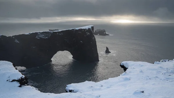 Imagen Panorámica Del Paisaje Costero Del Cabo Dyrholaey Día Invierno — Foto de Stock