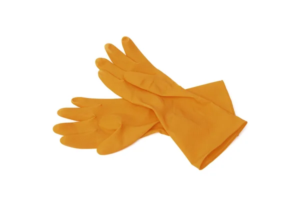 Close Dos Guantes Goma Naranja Aislados Sobre Fondo Blanco — Foto de Stock