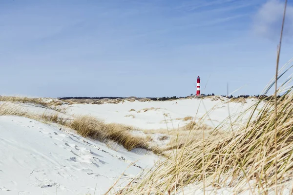 Phare Rouge Blanc Sur Colline Vue Angle Bas Avec Herbe — Photo