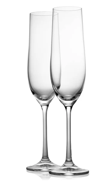 Dois Copos Vazios Para Champaign Isolado Fundo Branco — Fotografia de Stock