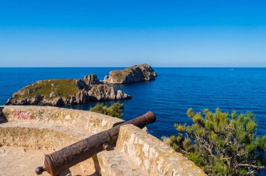 Old cannon cannon overhang the marine reserve of the Malgrats Islands northwest of the island of Palma de Mallorca clipart