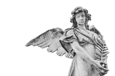 Statue of an angel with olive branch isolated on white background clipart