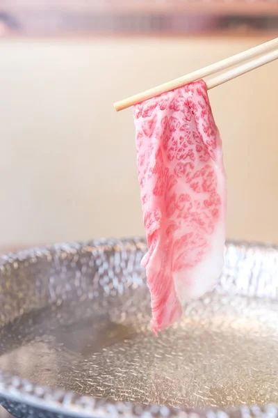 Carne Res Wagyu Shabu Shabu Con Vapor Groumet Cocina Japonesa — Foto de Stock