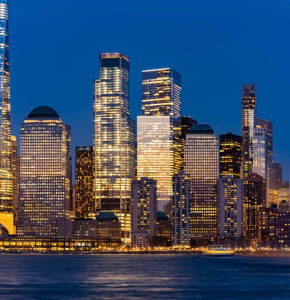 New York Città Lower Manhattan Skyline Paesaggio Urbano Tramonto Dal — Foto Stock