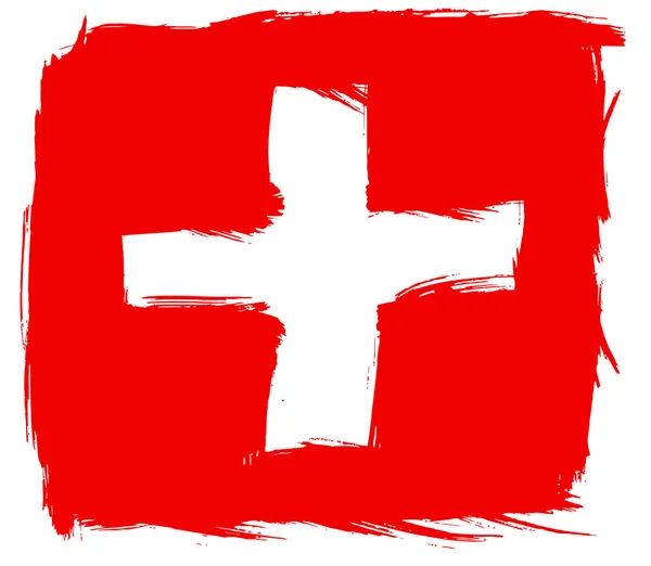 Lobogó Svájc Kereszt Ecsettel Európában Grunge Piros Illusztráció — Stock Fotó