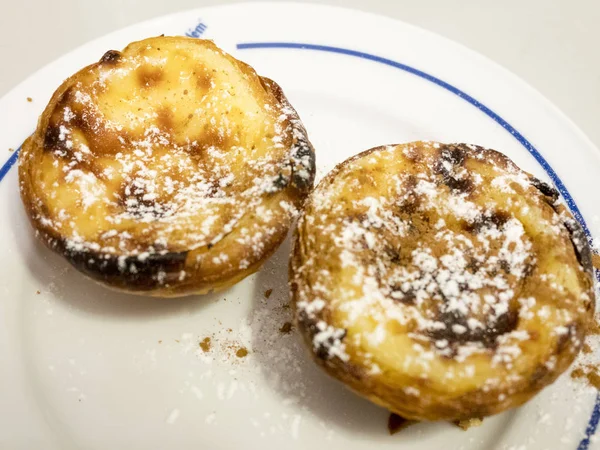 Gerecht Met Beroemde Pasteis Nata Typisch Dessert Van Lissabon — Stockfoto