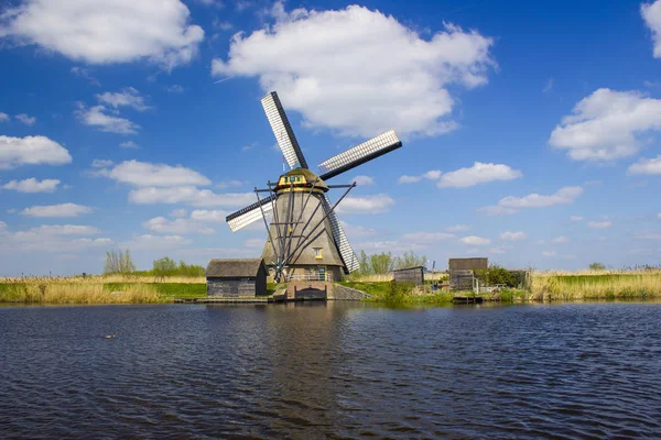 Venkovská Krajina Větrnými Mlýny Slavném Turistickém Místě Kinderdijk Nizozemsku Tento — Stock fotografie