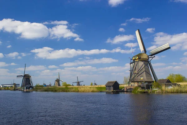 Paisagem Rural Com Moinhos Vento Famoso Local Turístico Kinderdijk Holanda — Fotografia de Stock