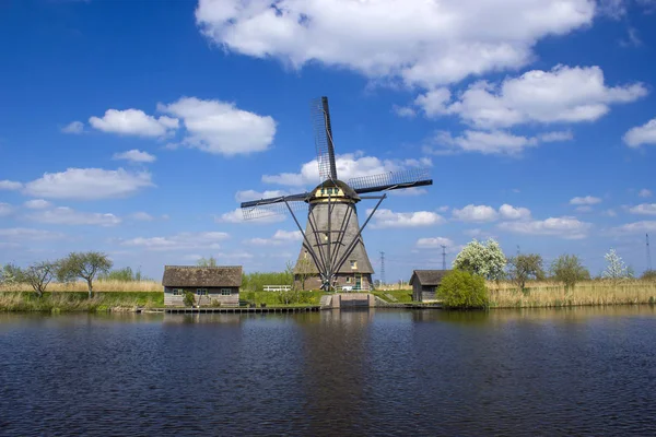 Venkovská Krajina Větrnými Mlýny Slavném Turistickém Místě Kinderdijk Nizozemsku Tento — Stock fotografie