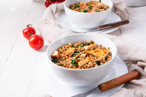 Kaszotto- polish food from buckwheat  with grilled chicken