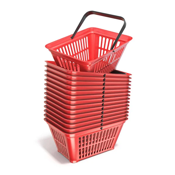 红色塑料购物篮 渲染插图隔离在白色背景上 — 图库照片