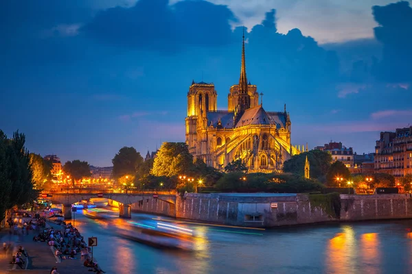 Notre Dame Paris Por Noche Francia —  Fotos de Stock