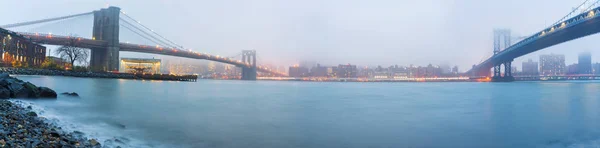 Puente Brooklyn Puente Manhattan Después Del Atardecer Ciudad Nueva York — Foto de Stock