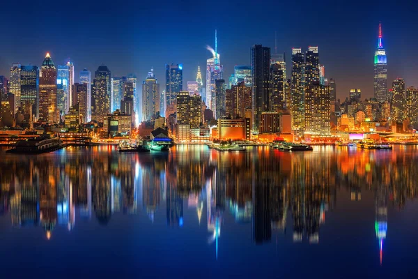 Vista Panoramica Manhattan Notte New York Usa — Foto Stock