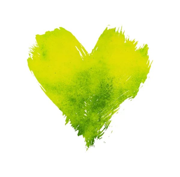 Verde Amarelo Aquarela Vívida Pintado Coração Com Pincelada Grunge Forma — Fotografia de Stock
