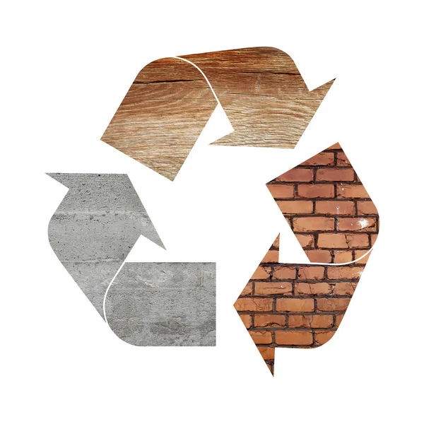 Illustration Recycling Symbol Different Industrial Construction Materials Concrete Wood Bricks — Stock Photo, Image