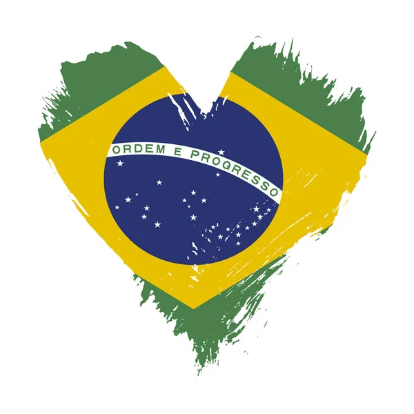 Pincelada Grunge Pintada Ilustração Coração Forma Bandeira Brasileira Angustiada Isolada — Fotografia de Stock