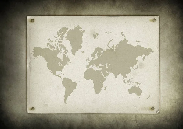 Pergaminho Antigo Mapa Mundo Vintage Pregado Uma Parede — Fotografia de Stock