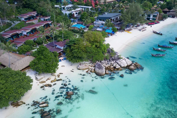 Vista Aérea Drone Recurso Perto Praia Bonita Nascer Sol Com — Fotografia de Stock