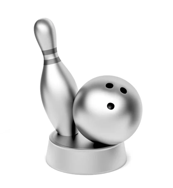Silver Bowling Trophy White Background — Stock Photo, Image