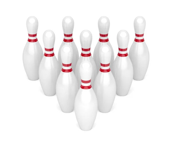 Row Bowling Pins White Background — Stock Photo, Image