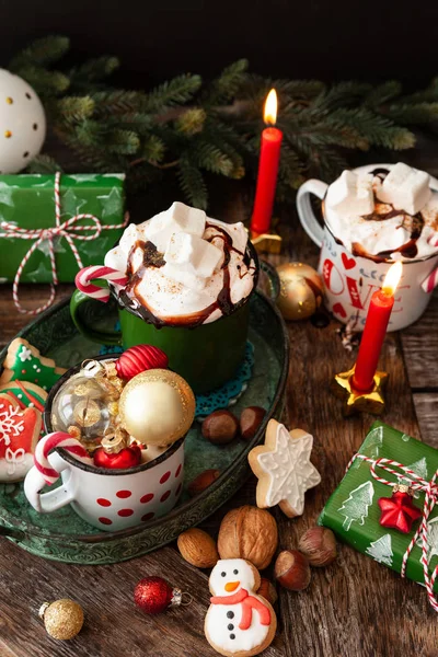 Cioccolata Calda Con Marshmallow Biscotti Buon Natale — Foto Stock