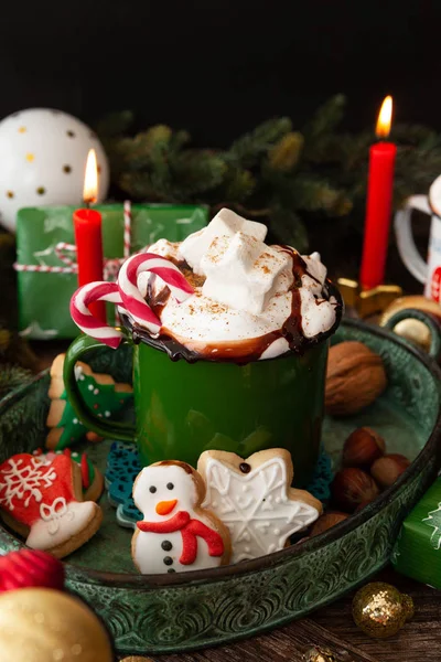 Cioccolata Calda Con Marshmallow Biscotti Buon Natale — Foto Stock