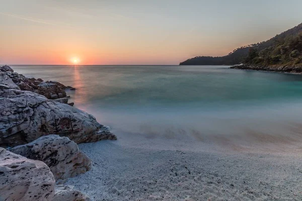 Nascer Sol Praia Mármore Ilhas Thassos Grécia Praia Branca Mais — Fotografia de Stock