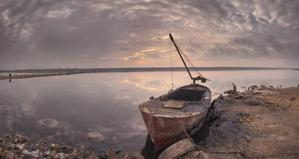 Vieux Bateau Boue Getters Sur Lac Salé Kuyalnik Odessa Ukraine — Photo