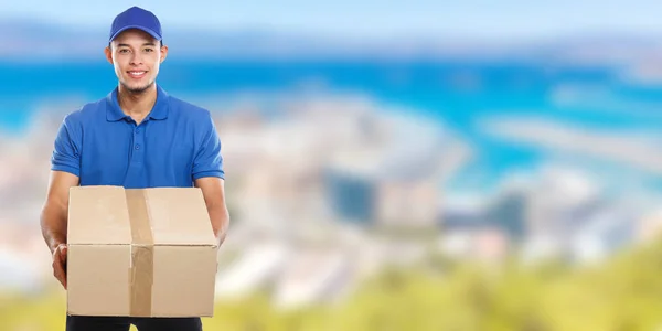 Pakket Levering Service Doos Package Order Leveren Job Jonge Latijnse — Stockfoto
