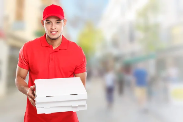 Pizza Ragazzo Servizio Consegna Latino Uomo Ordine Consegna Lavoro Consegnare — Foto Stock