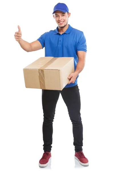 Paket Leverans Service Box Paket Order Leverera Jobb Framgång Helkroppsporträtt — Stockfoto