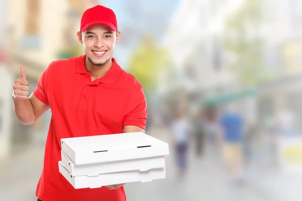 Pizza Levering Man Jongen Bestelling Leveren Werk Leveren Succes Succesvolle — Stockfoto