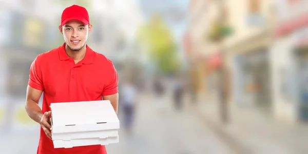 Livraison Pizza Homme Latin Garçon Commande Livraison Emploi Livrer Boîte — Photo