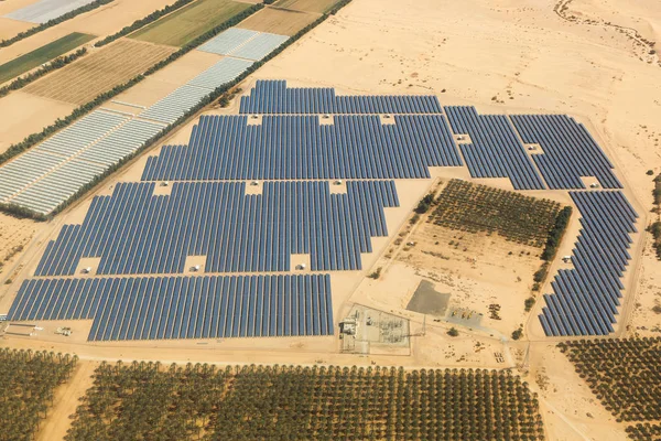 Sonnenkollektoren Farm Energy Panel Israel Wüste Von Oben Luftaufnahme Landschaft — Stockfoto