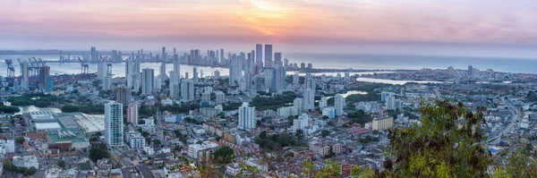 Cartagena Skyline Panorama Colombia City Sea Skyscrapers Sunset Twilight Evening — Stock Photo, Image