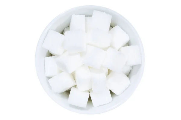 Άκρη Ζάχαρη Από Πάνω Μπολ Απομονωμένη Λευκό Φόντο — Φωτογραφία Αρχείου