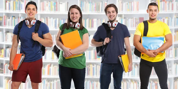 Grupp Studenter Studera Utbildning Bibliotek Banner Unga Människor Stad — Stockfoto