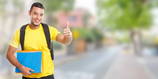 Student Success Successful Thumbs Smiling People Town Banner Copyspace Copy — Stock Photo, Image