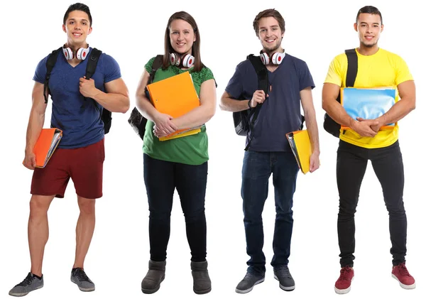 Grupo Estudiantes Estudian Educación Jóvenes Aislados Fondo Blanco —  Fotos de Stock