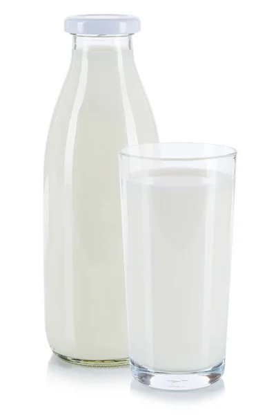 Čerstvé Mléko Sklenici Láhvi Izolované Bílém Pozadí — Stock fotografie
