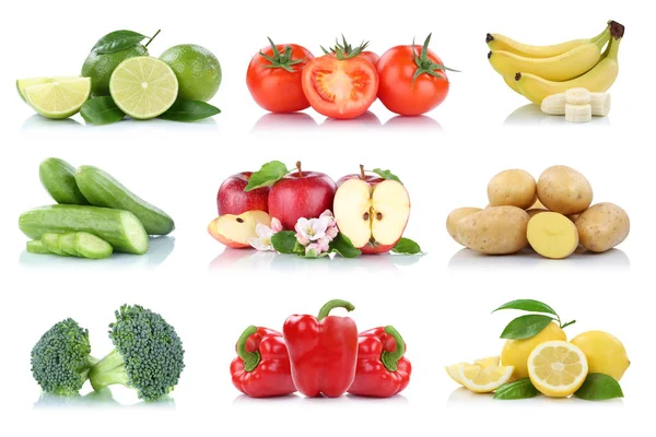 水果蔬菜采集分离苹果番茄香蕉甜椒色泽鲜果白色背景 — 图库照片