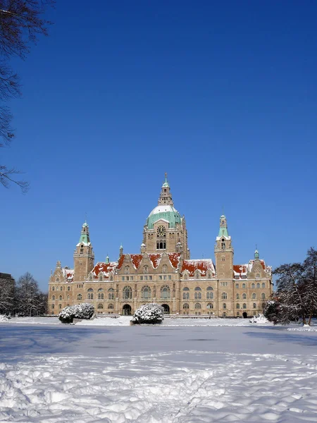 Nova Câmara Municipal Hannover Inverno — Fotografia de Stock