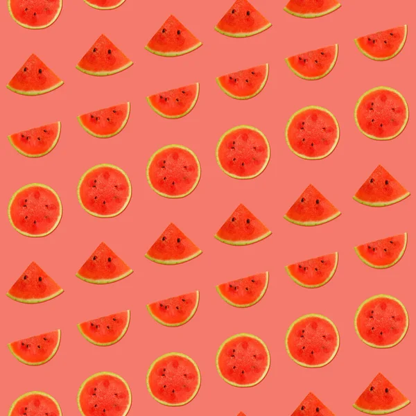 Seamless Pattern Fresh Red Ripe Juicy Watermelon Cut Wedges Vivid — Stock Photo, Image