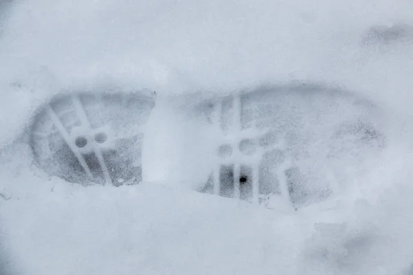 Huella Pie Zapato Humano Nieve Blanca — Foto de Stock