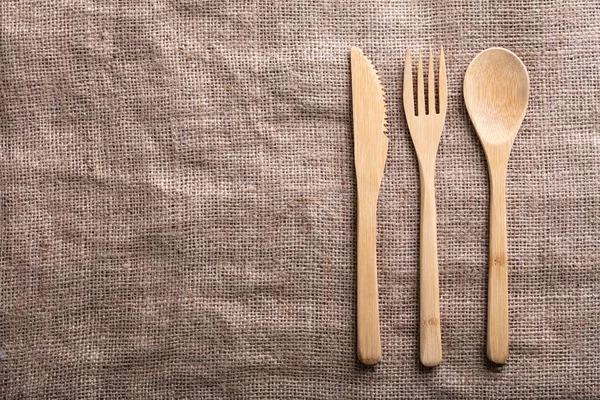 Una Vista Aérea Cuchara Madera Tenedor Cuchillo — Foto de Stock