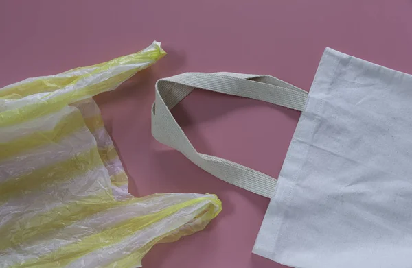Plastic White Tote Bag Canvas Fabric World Pollution Problem Concept — Stock Photo, Image