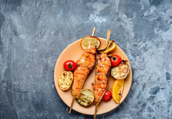 Barbecue Skewers Fish Grill Salmon Shish Kebab — Stock Photo, Image