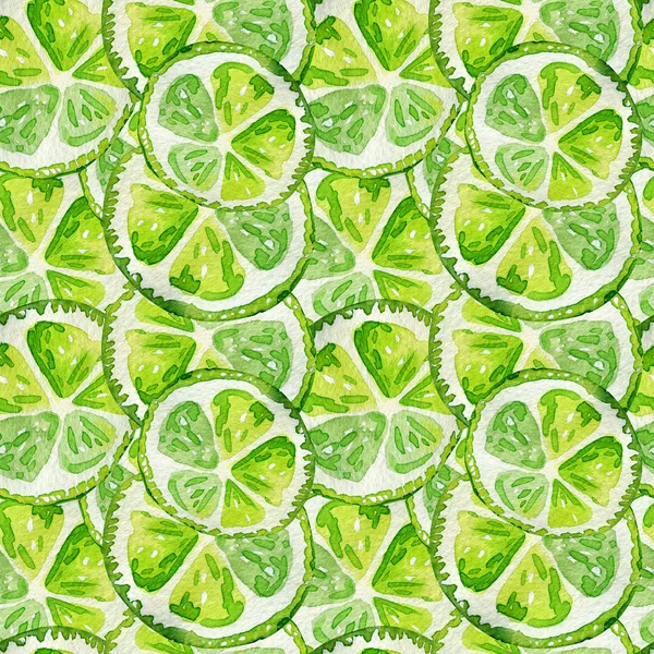 Seamless Pattern Lime Tropical Refreshing Exotic Summer Concept Watercolor Illustrations — Stock Photo, Image