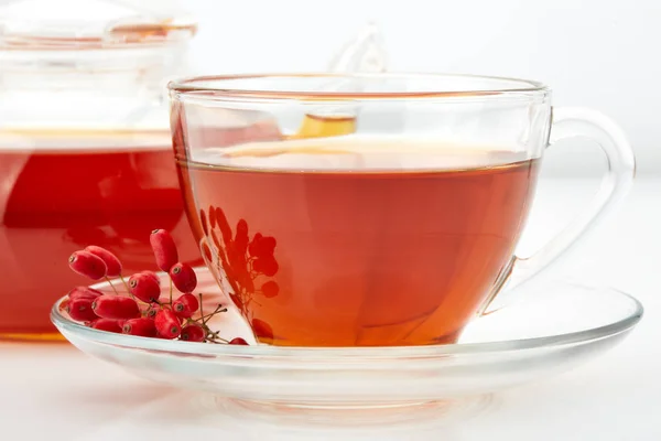 Healthy Tea Barberries Glass Cup White Background — Stock Photo, Image